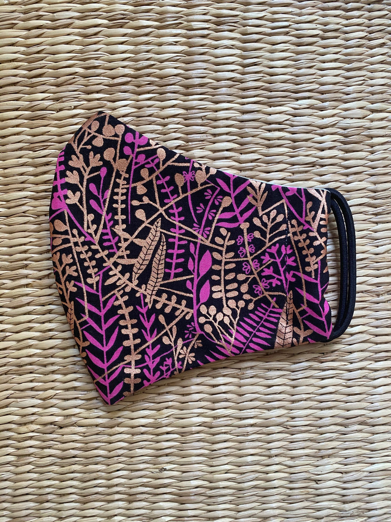 NEW! - Black Metallic Botanical - Adult Cotton Face Mask